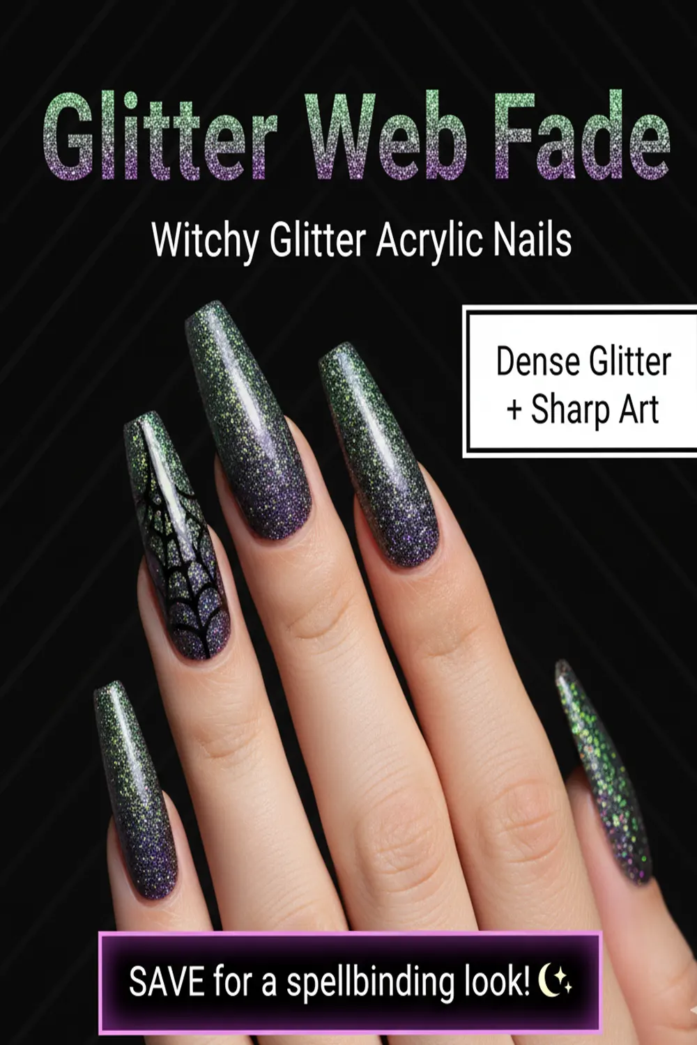 Creative Designs for Glitter Acrylic Halloween Nails