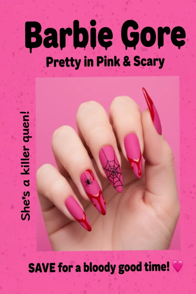 Pink Acrylic Halloween Nails